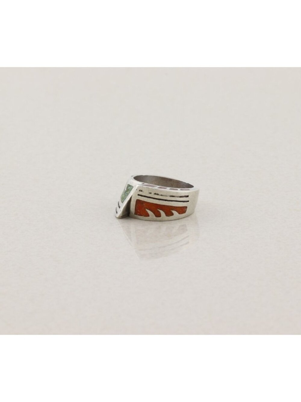 Sterling Silver Turquoise & Coral Band Ring Size 5 Woman Teen Child Pinky - Picture 6 of 7